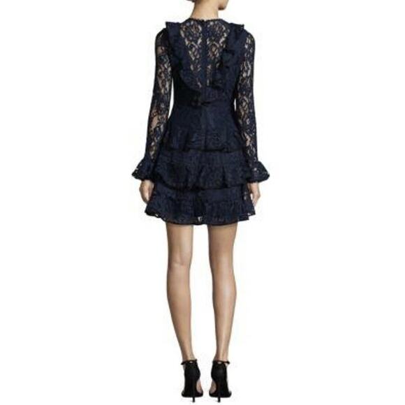 Alexis Lace Tracie Long Sleeve Tiered Ruffled Mini Dress Navy Blue Size XS - Picture 2 of 6